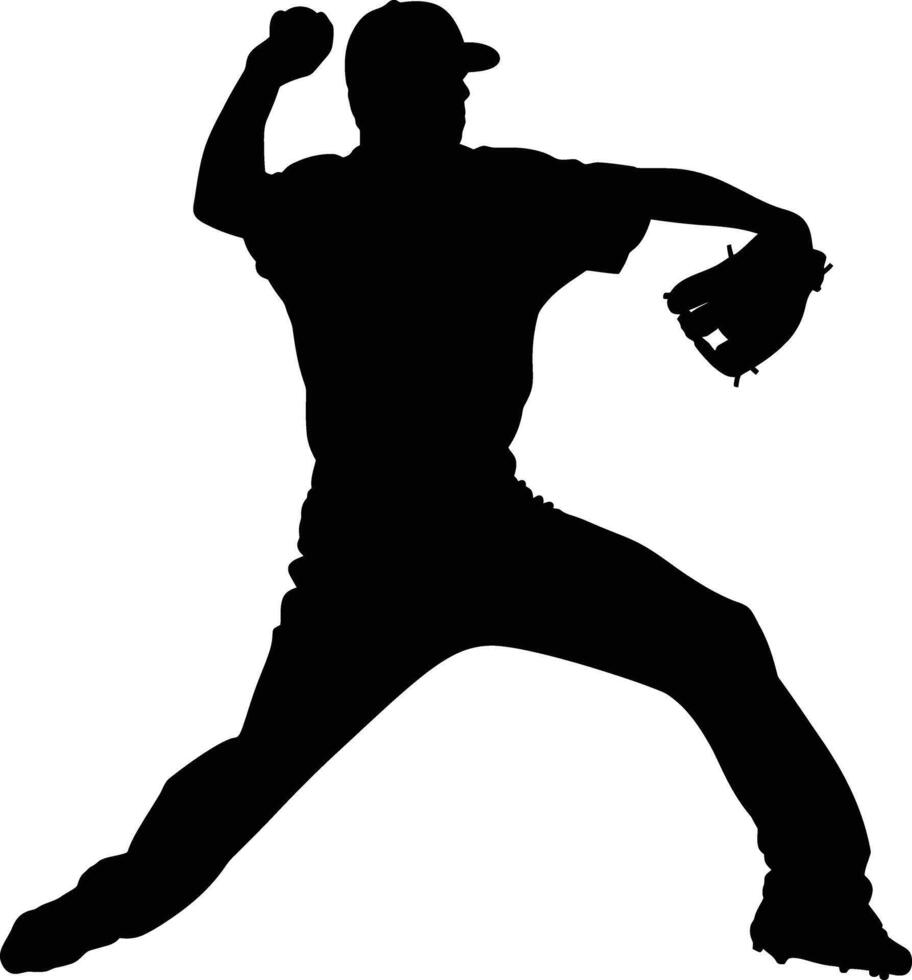 AI generated Silhouette Baseball Pitcher black color only full body vector