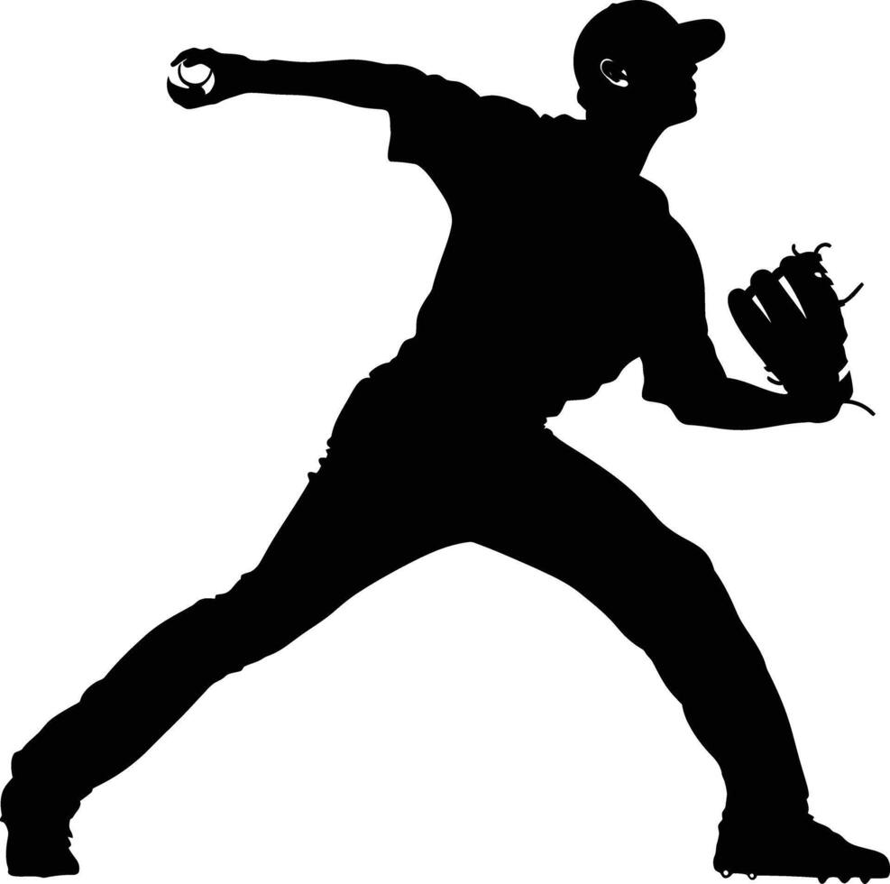 AI generated Silhouette Baseball Pitcher black color only full body vector
