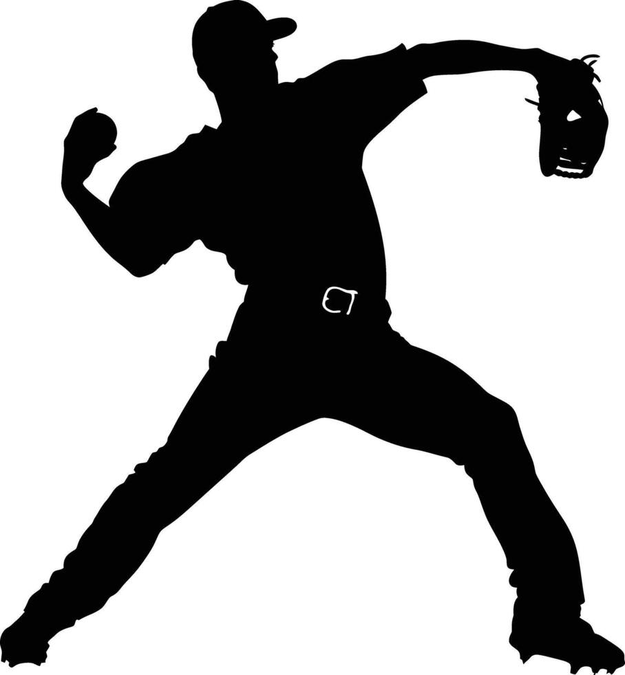 AI generated Silhouette Baseball Pitcher black color only full body vector