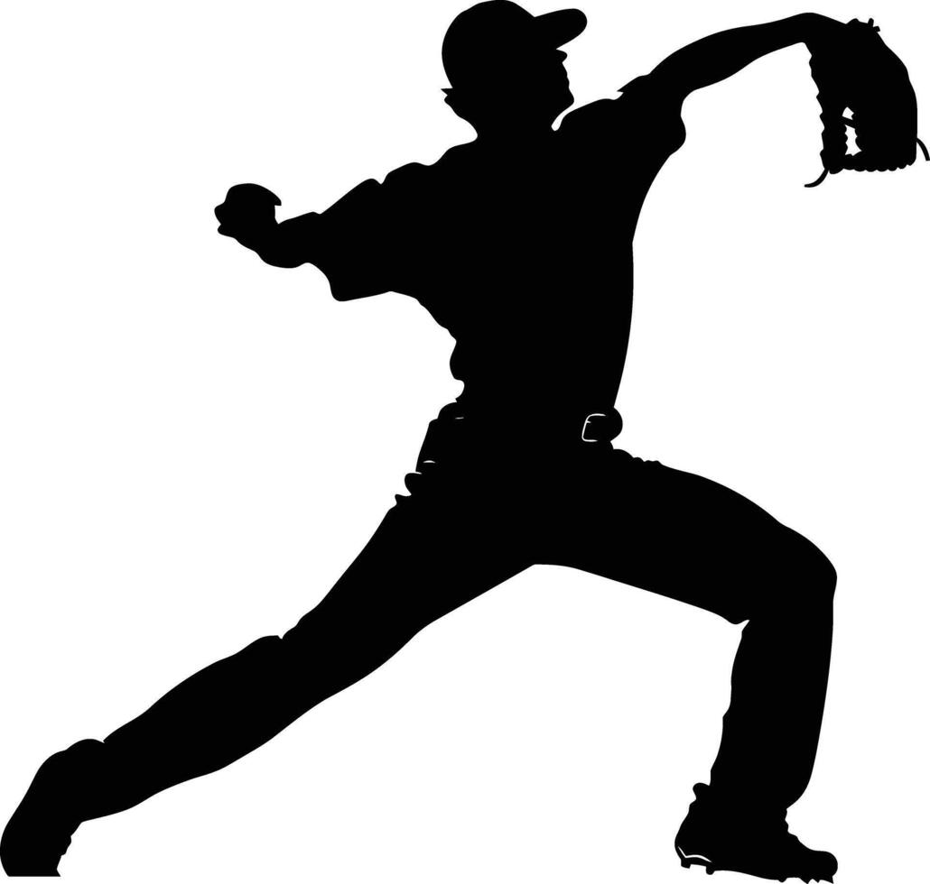 AI generated Silhouette Baseball Pitcher black color only full body vector