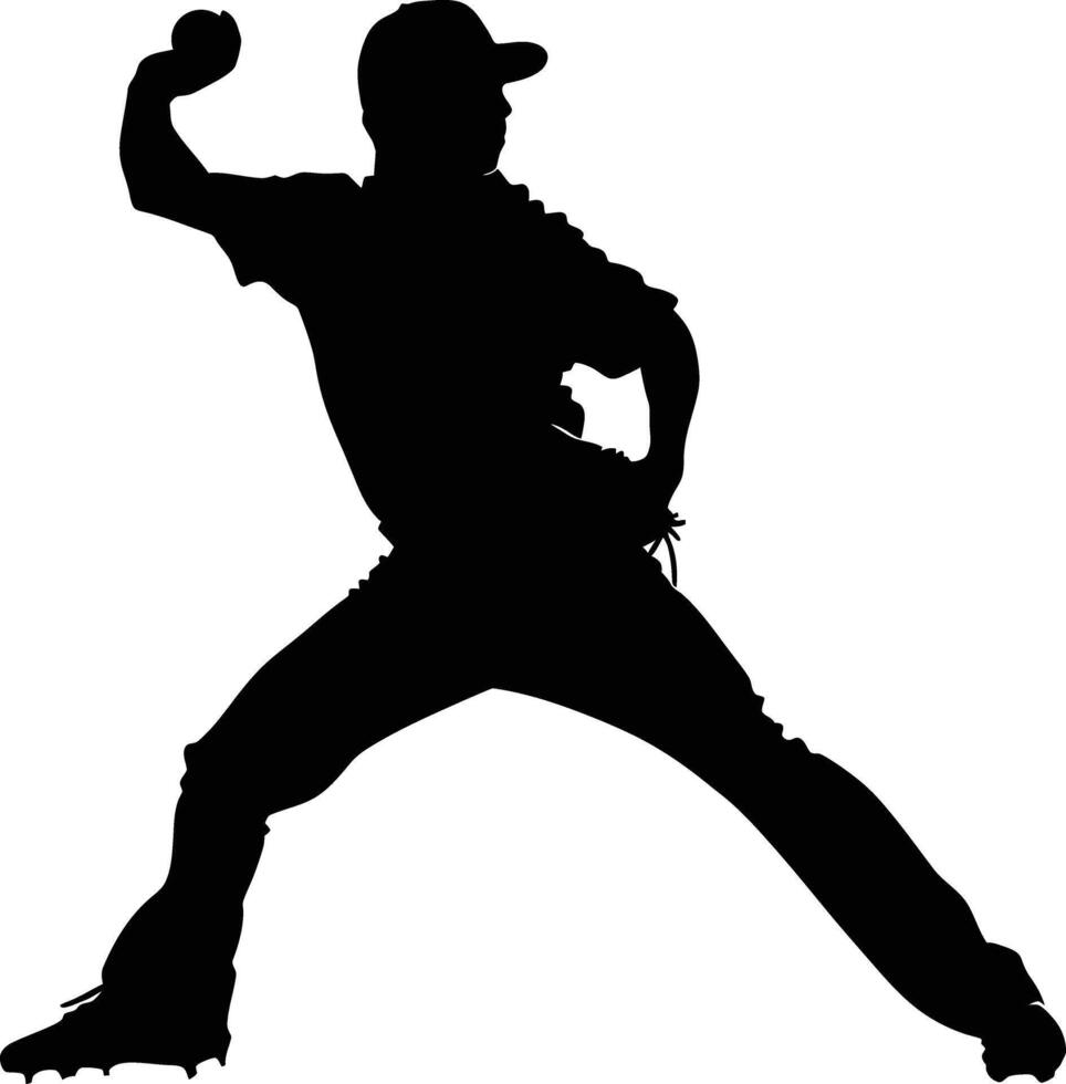 AI generated Silhouette Baseball Pitcher black color only full body vector