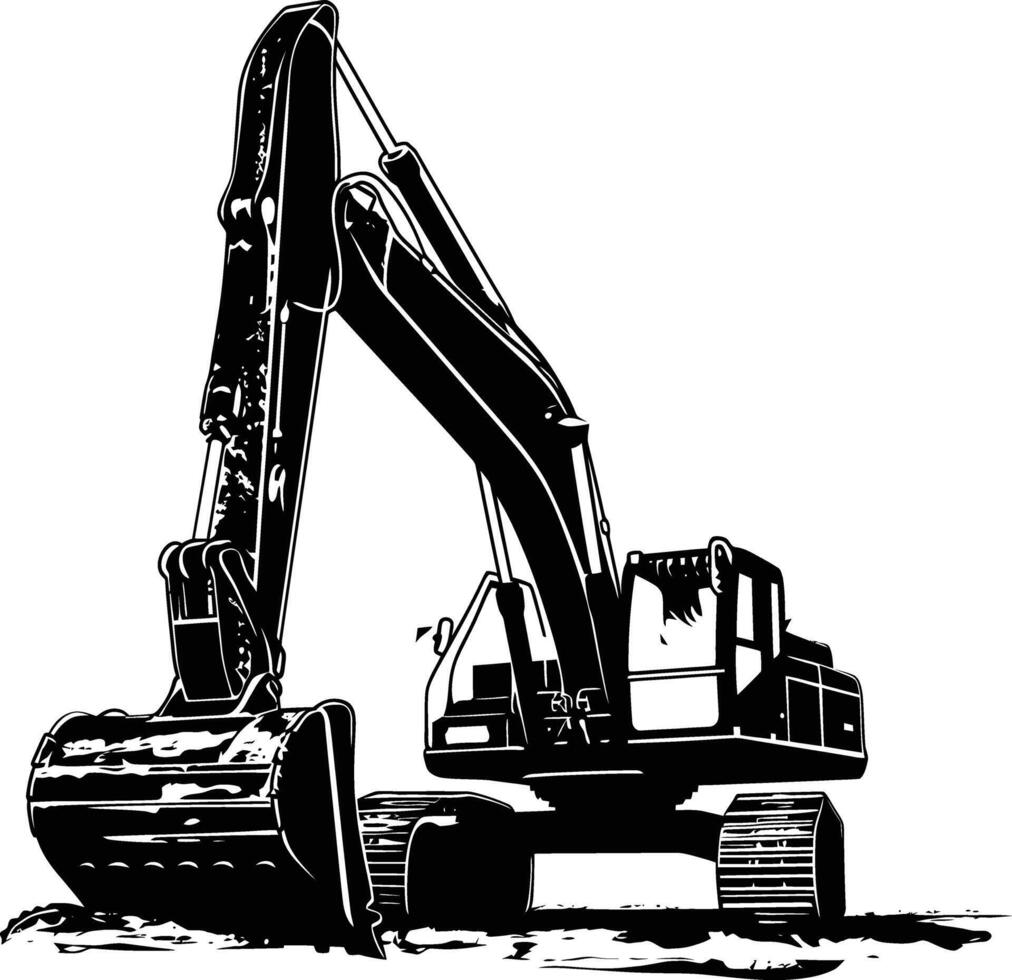 AI generated Silhouette Excavator heavy construction equipment black color only vector