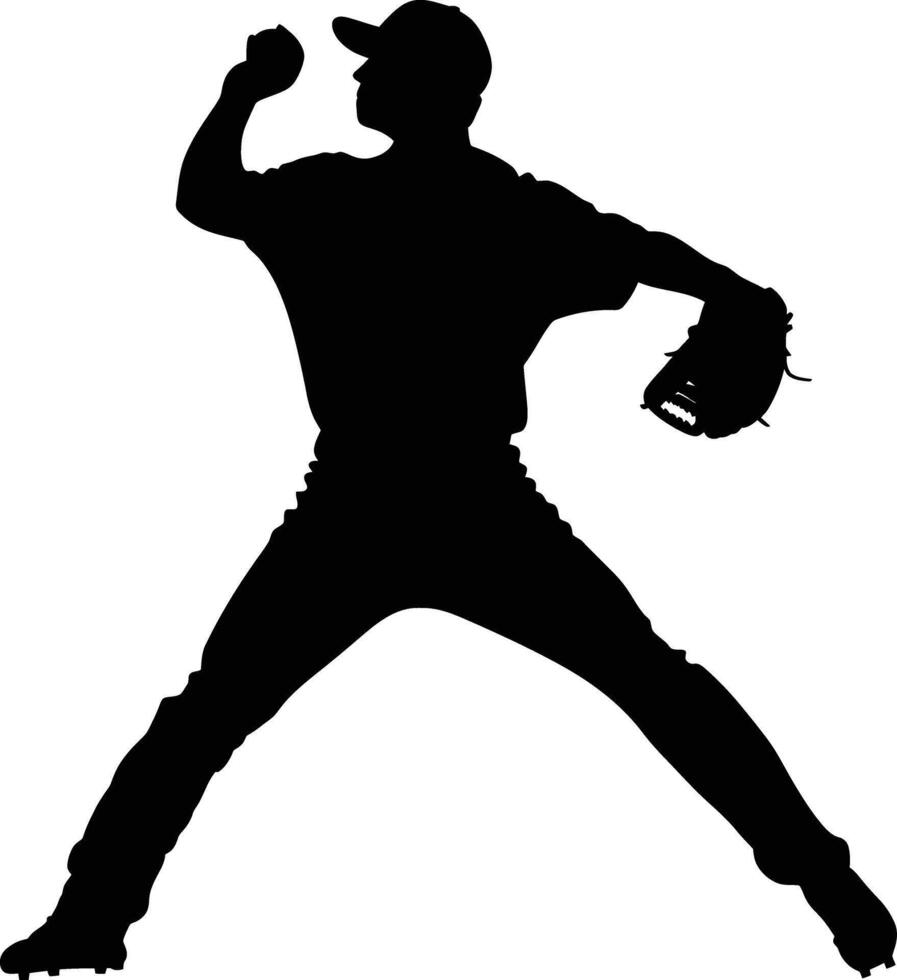 AI generated Silhouette Baseball Pitcher black color only full body vector
