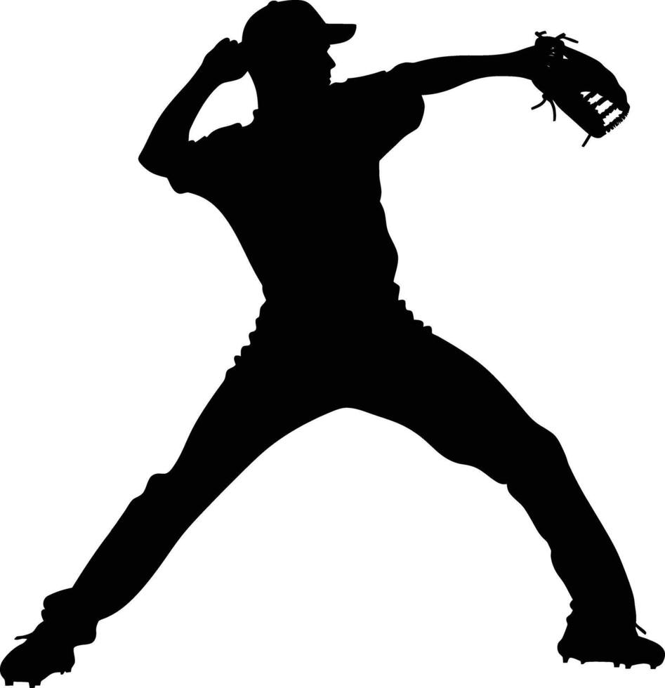 AI generated Silhouette Baseball Pitcher black color only full body vector