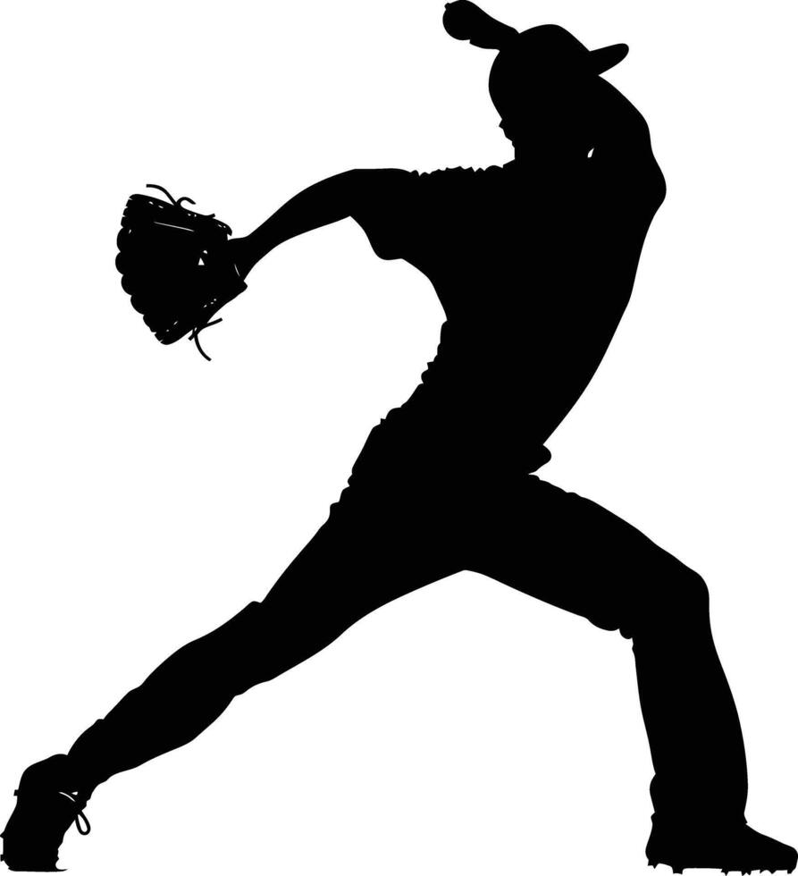 AI generated Silhouette Baseball Pitcher black color only full body vector
