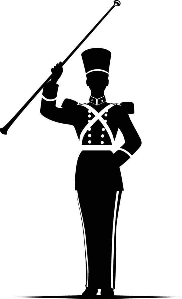 AI generated Silhouette drum major with mace in perform marching band leader vector