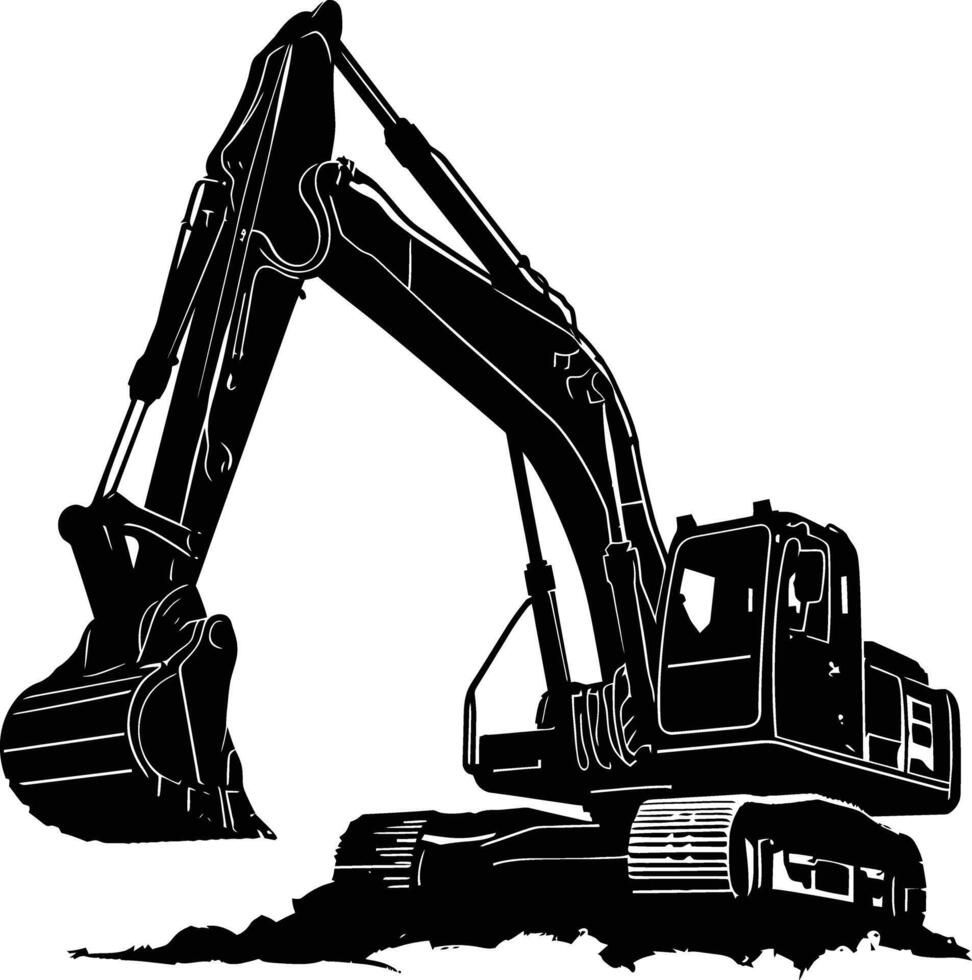 AI generated Silhouette Excavator heavy construction equipment black color only vector