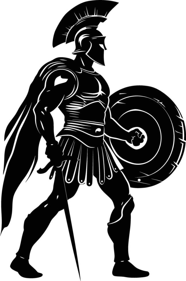 AI generated Silhouette Ancient Greek Warrior black color only vector