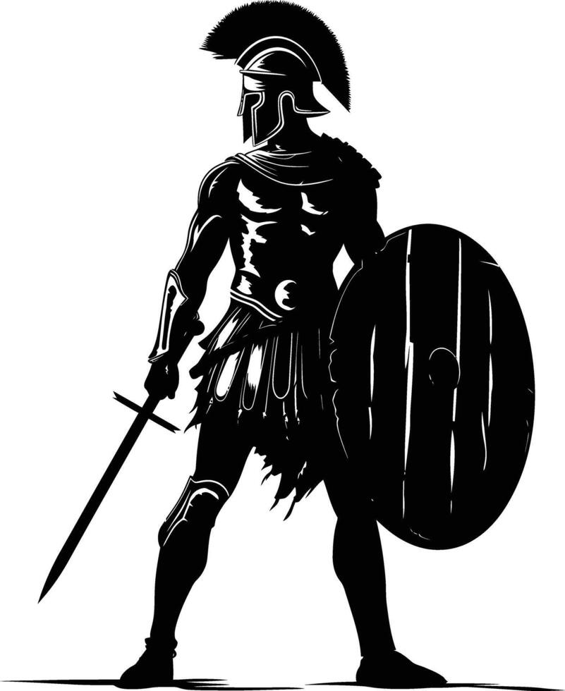 AI generated Silhouette Ancient Greek Warrior black color only vector