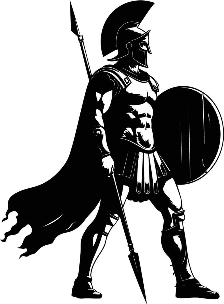 AI generated Silhouette Ancient Greek Warrior black color only vector