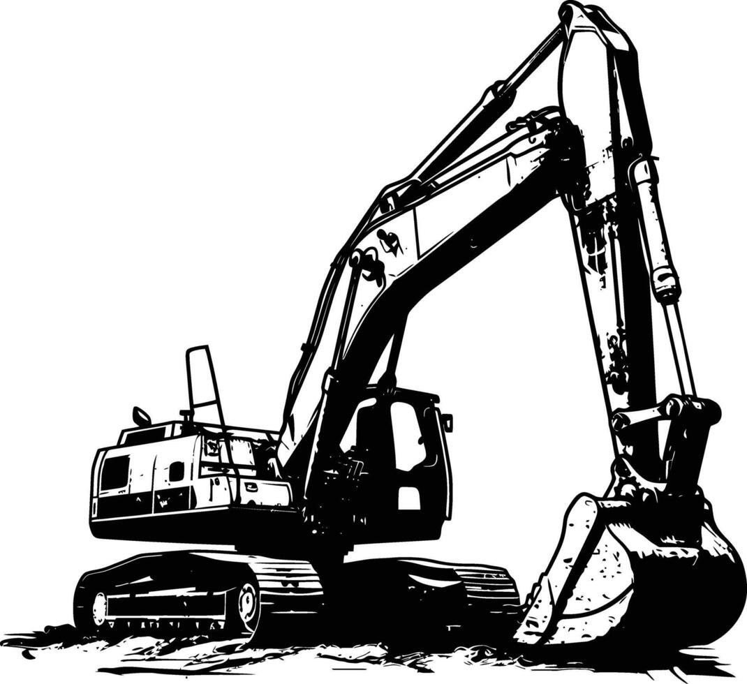 AI generated Silhouette Excavator heavy construction equipment black color only vector