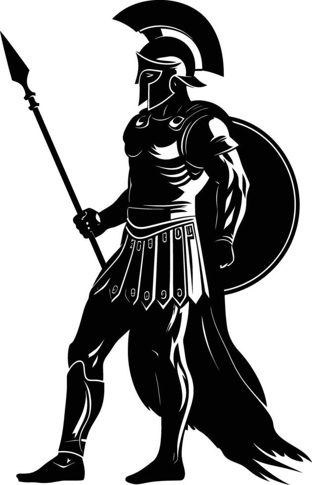 AI generated Silhouette Ancient Greek Warrior black color only vector
