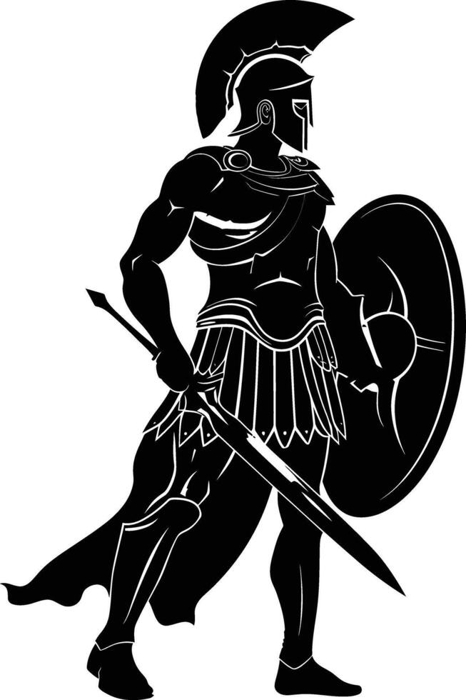 AI generated Silhouette Ancient Greek Warrior black color only vector