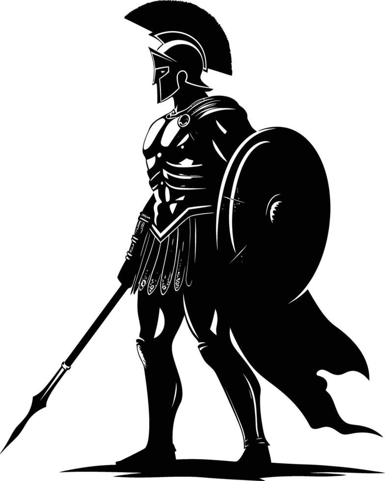 AI generated Silhouette Ancient Greek Warrior black color only vector