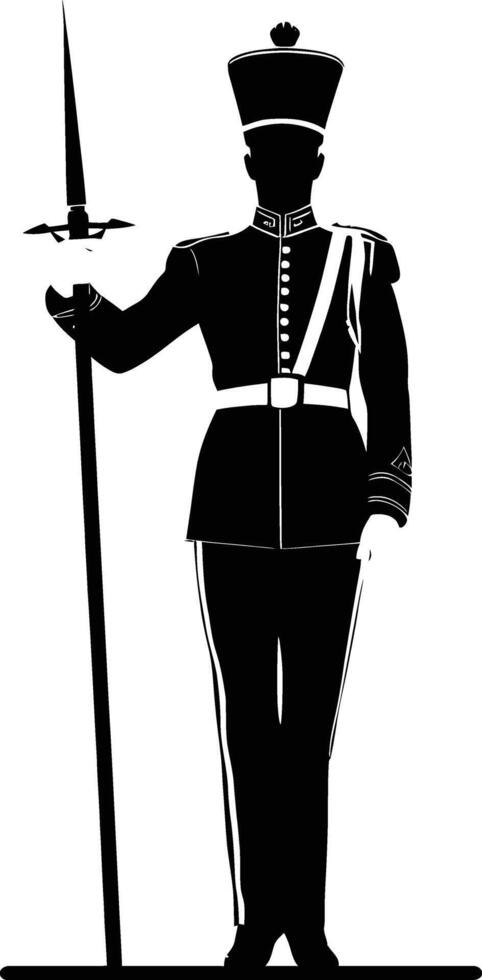 AI generated Silhouette drum major with mace in perform marching band leader vector