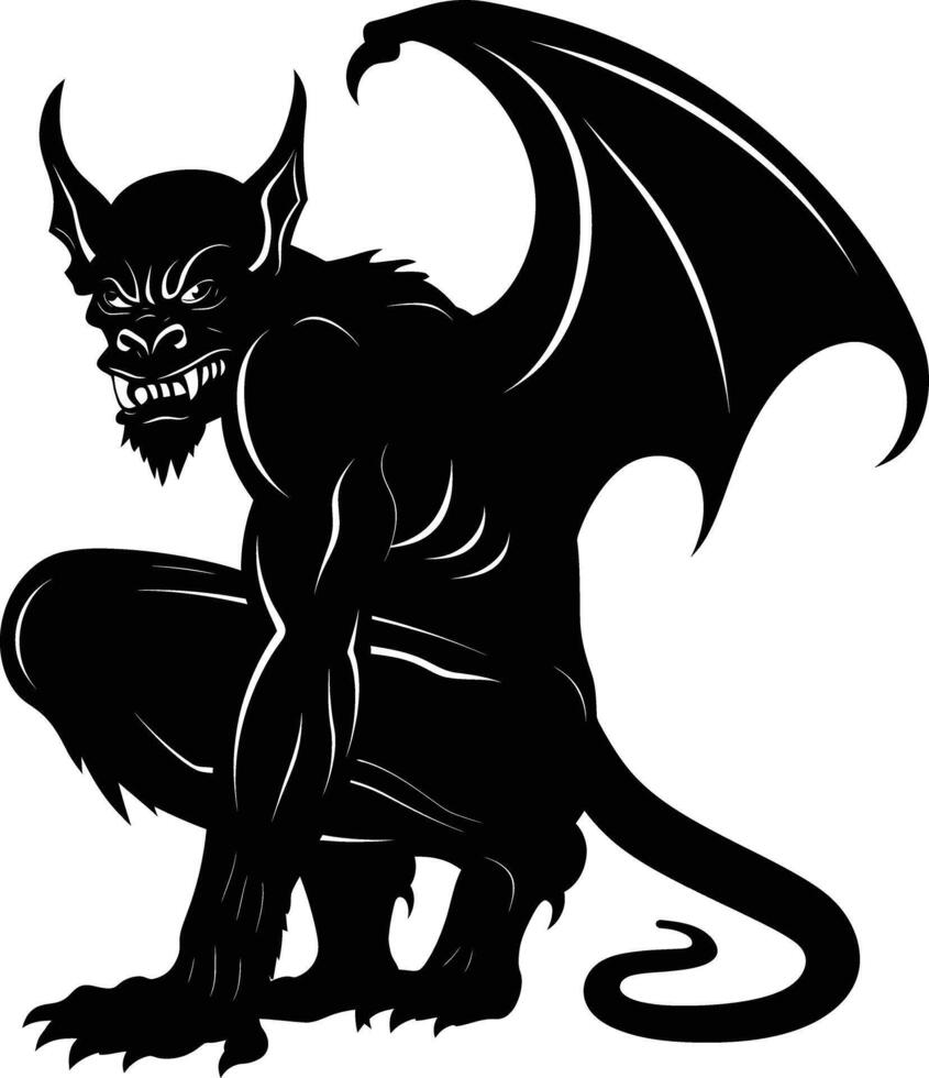 AI generated Silhouette Gargoyle Mythical Creature Monster in mmorpg game black color only vector