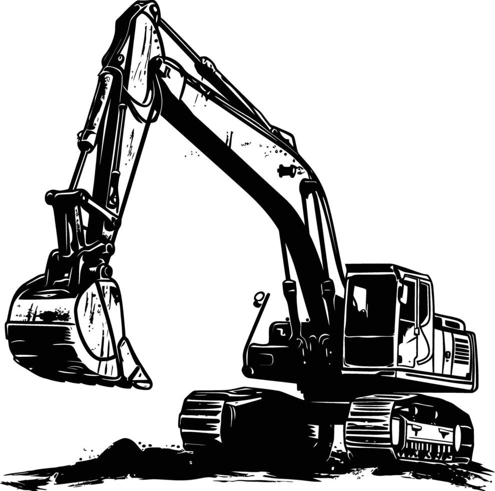 AI generated Silhouette Excavator heavy construction equipment black color only vector