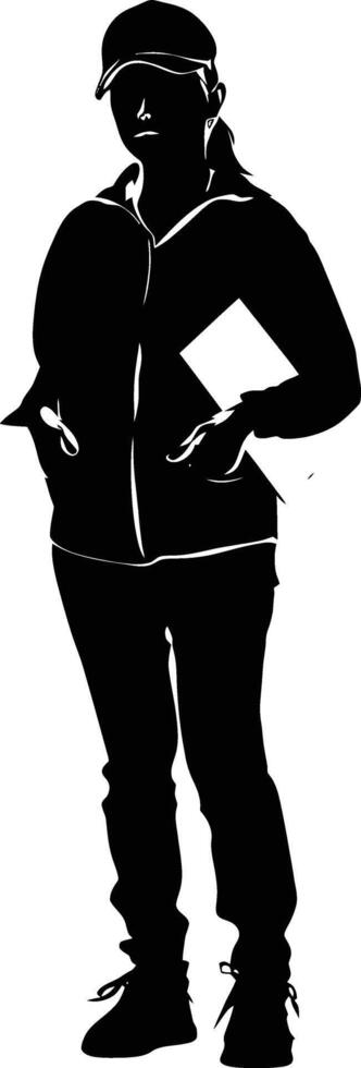 AI generated Silhouette delivery woman black color only full body vector