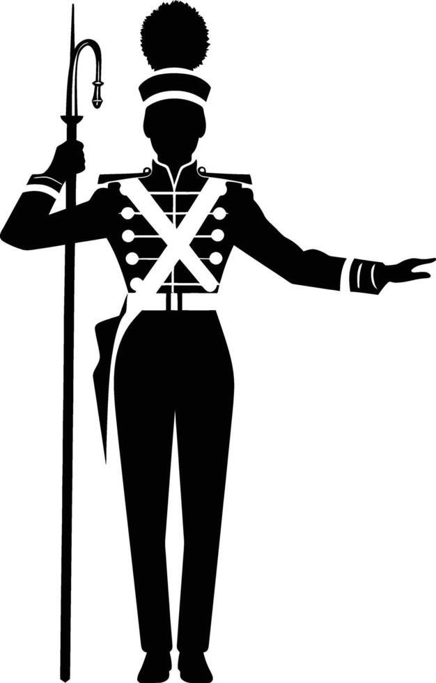 AI generated Silhouette drum major with mace in perform marching band leader vector