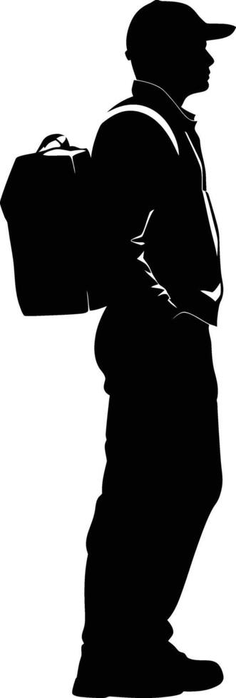 AI generated Silhouette delivery man black color only full body vector