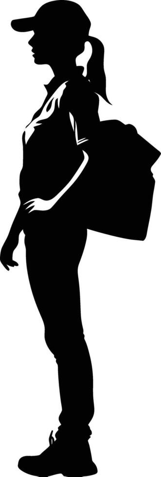 AI generated Silhouette delivery woman black color only full body vector