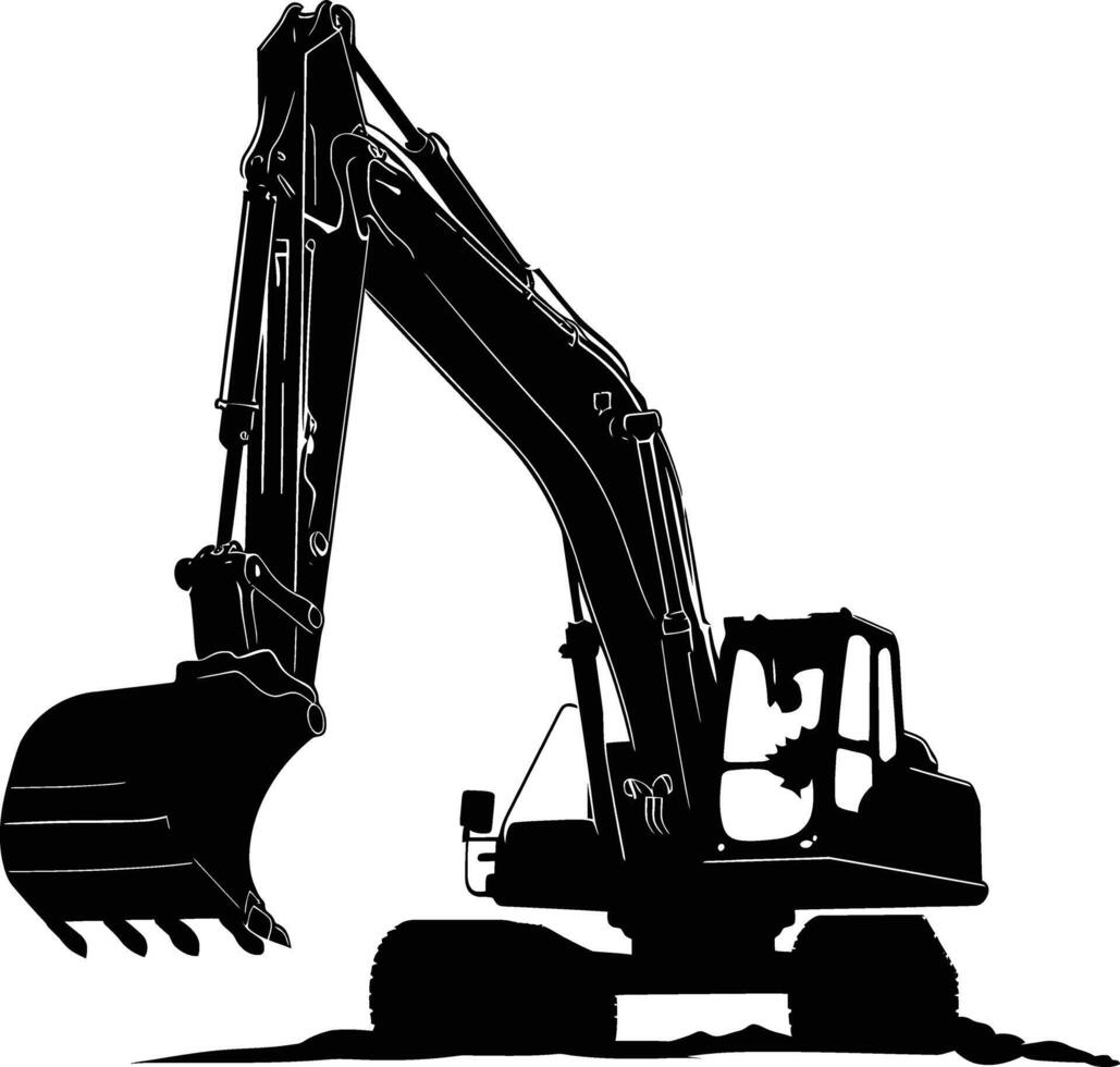 AI generated Silhouette Excavator heavy construction equipment black color only vector