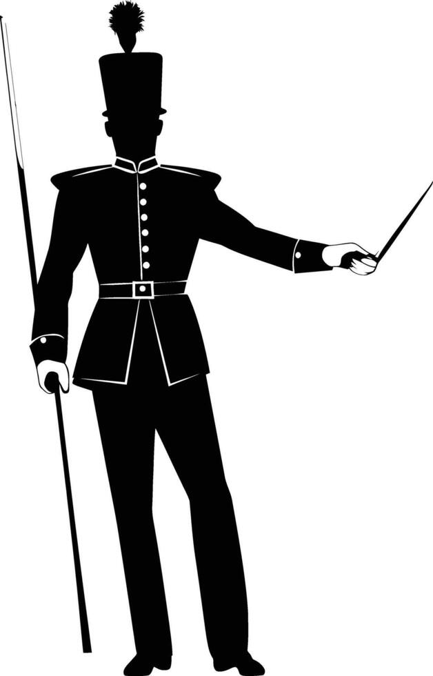 AI generated Silhouette drum major with mace in perform marching band leader vector