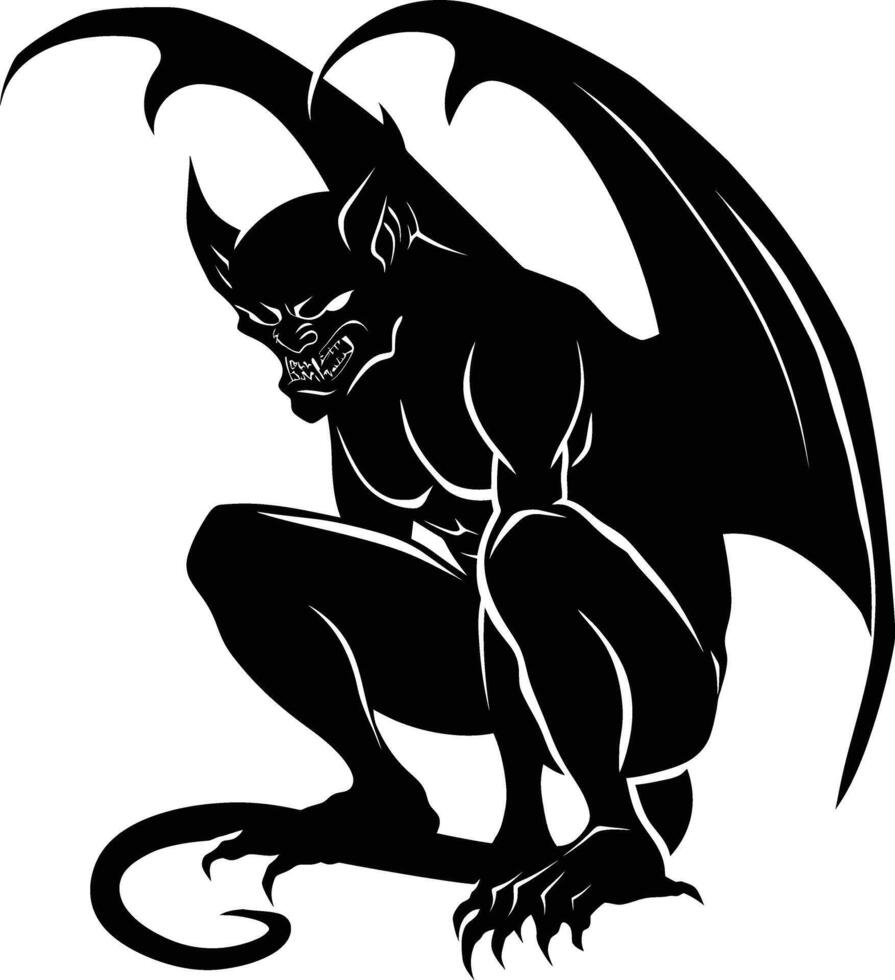 AI generated Silhouette Gargoyle Mythical Creature Monster in mmorpg game black color only vector