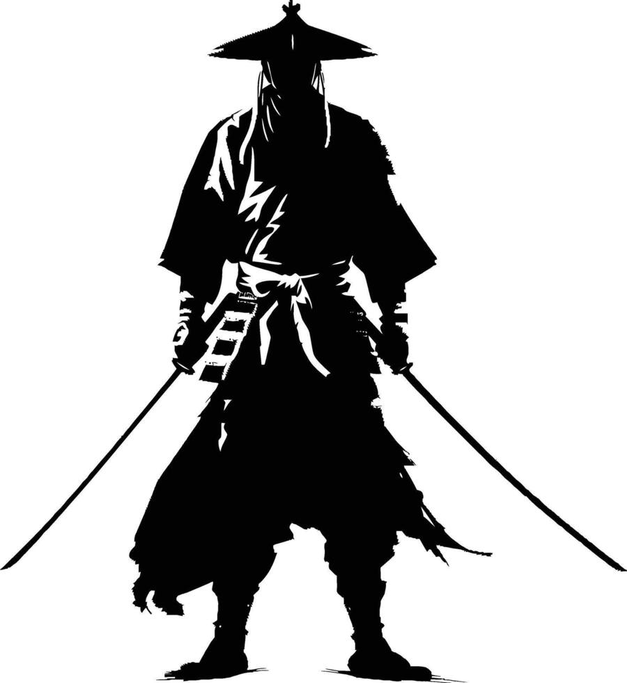 AI generated Silhouette Japanese Shogun Warrior black color only vector