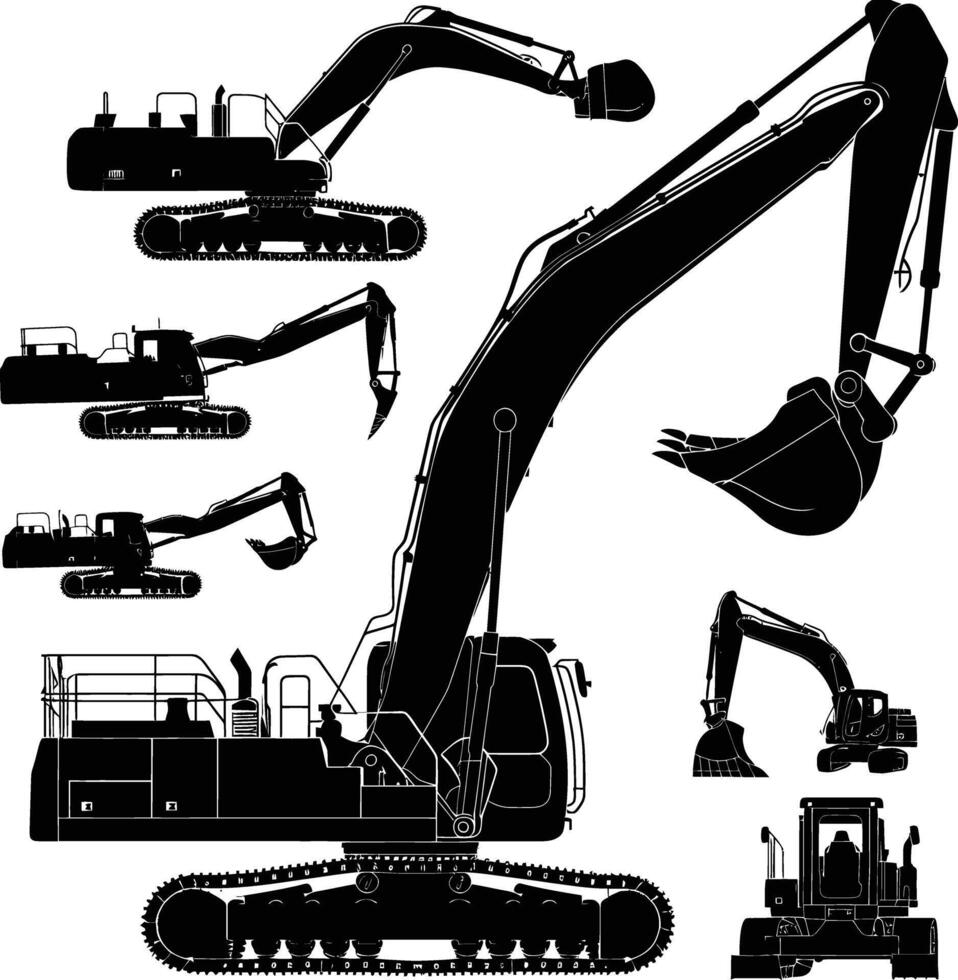 AI generated Silhouette Excavator heavy construction equipment black color only vector