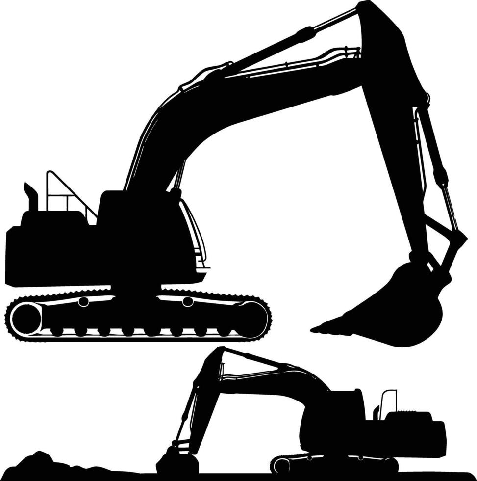 AI generated Silhouette Excavator heavy construction equipment black color only vector