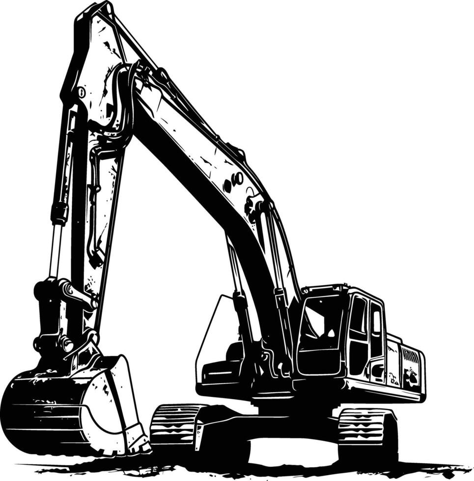 AI generated Silhouette Excavator heavy construction equipment black color only vector