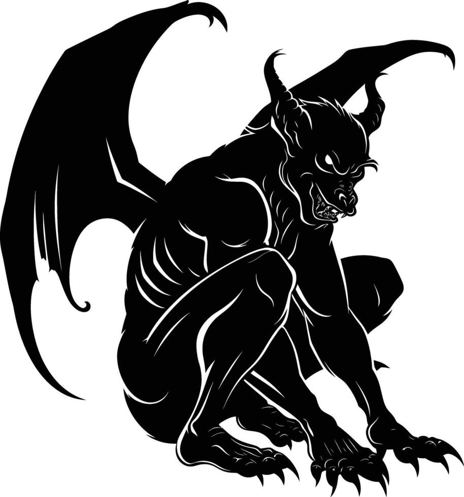 AI generated Silhouette Gargoyle Mythical Creature Monster in mmorpg game black color only vector