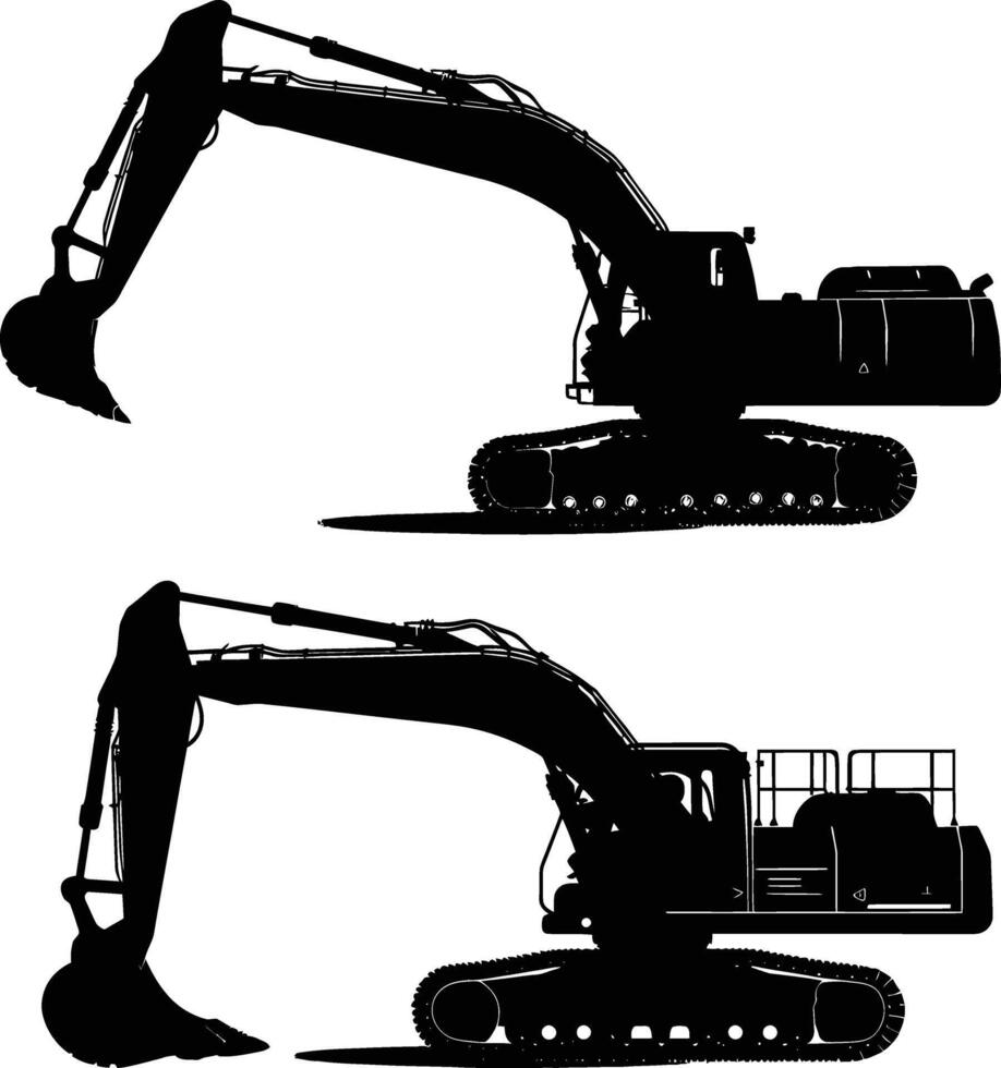 AI generated Silhouette Excavator heavy construction equipment black color only vector