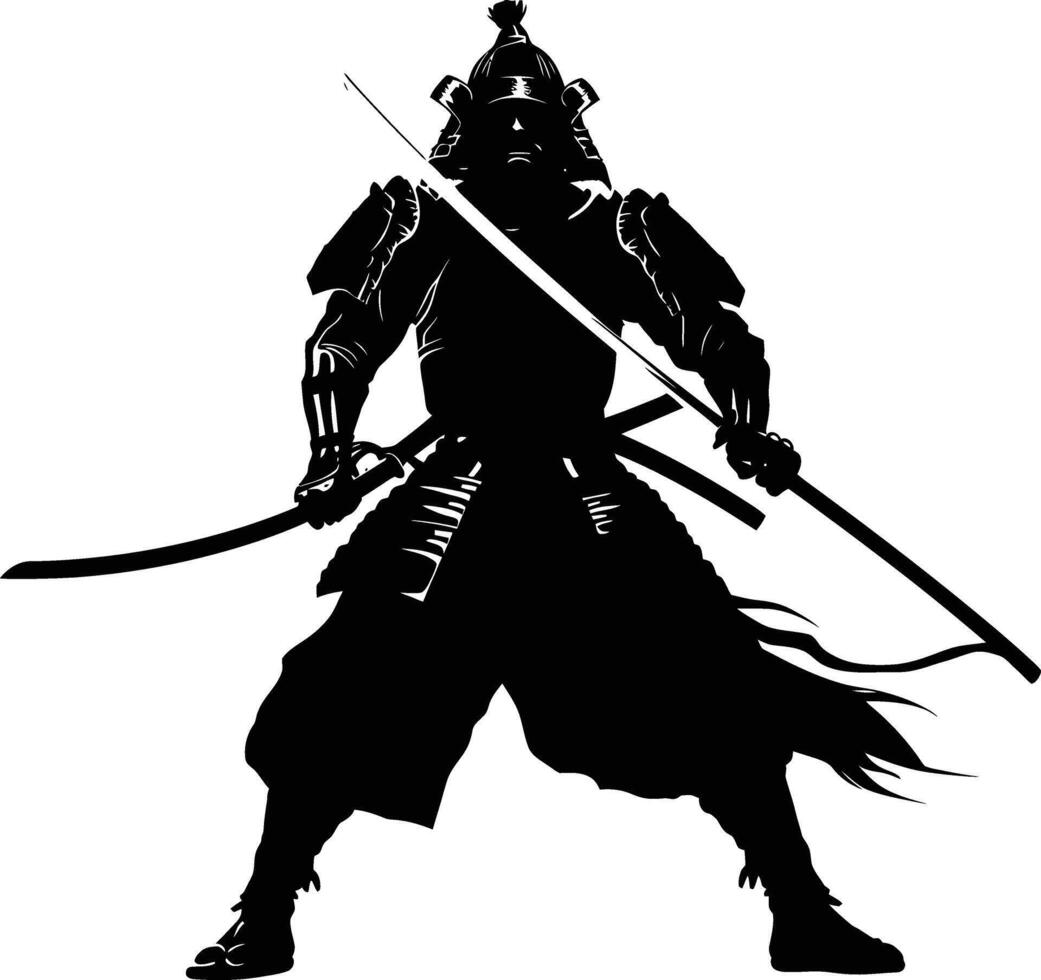 AI generated Silhouette Japanese Shogun Warrior black color only vector