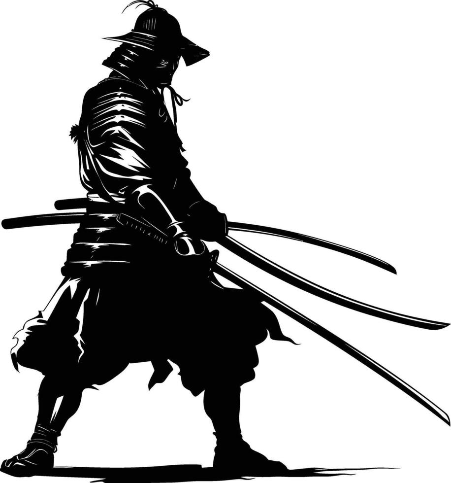 AI generated Silhouette Japanese Shogun Warrior black color only vector