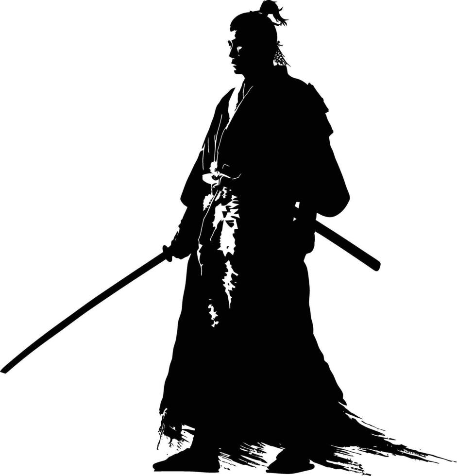 AI generated Silhouette Japanese Shogun Warrior black color only vector