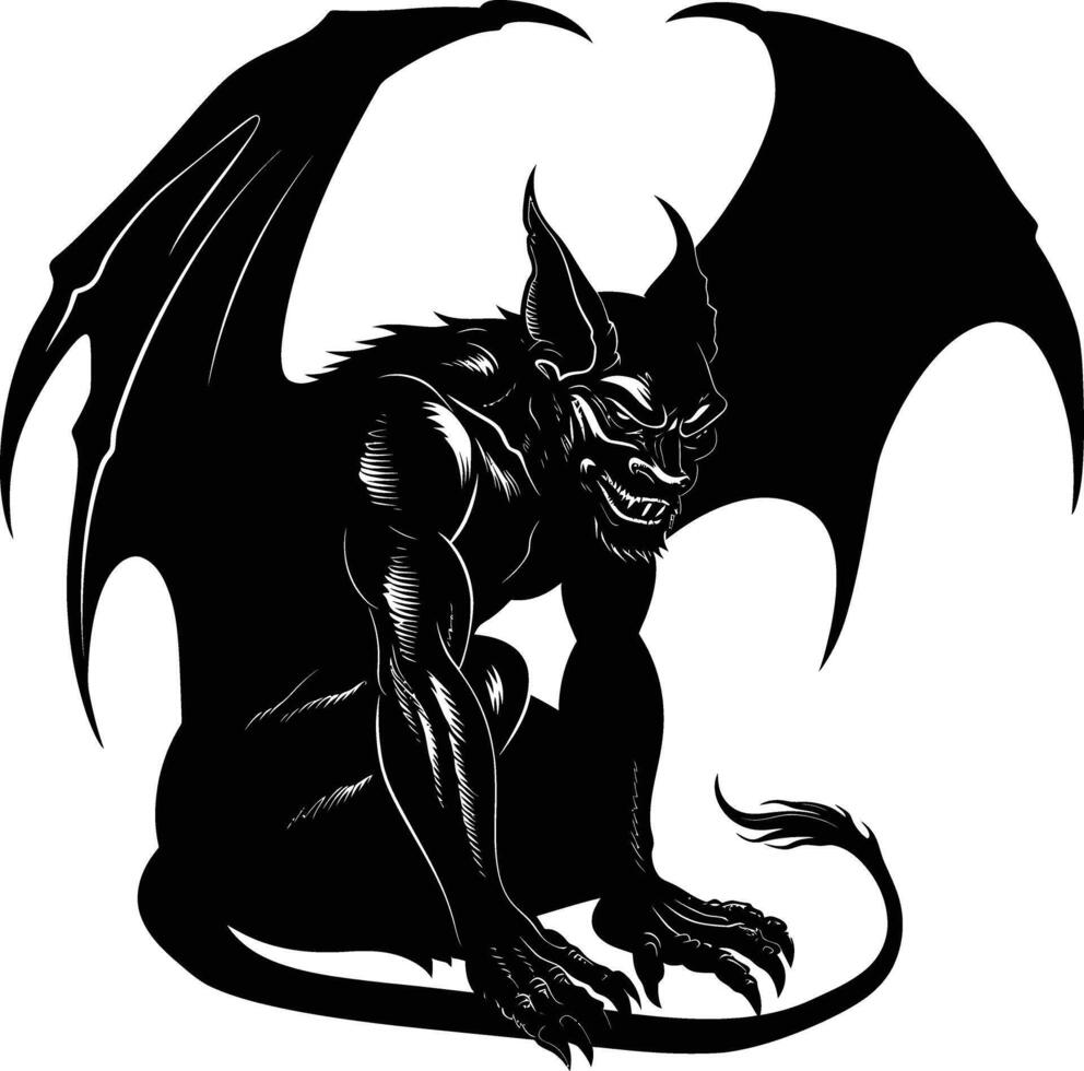 AI generated Silhouette Gargoyle Mythical Creature Monster in mmorpg game black color only vector