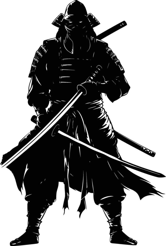 AI generated Silhouette Japanese Shogun Warrior black color only vector