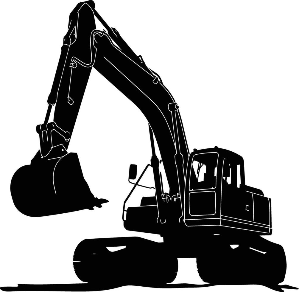 AI generated Silhouette Excavator heavy construction equipment black color only vector