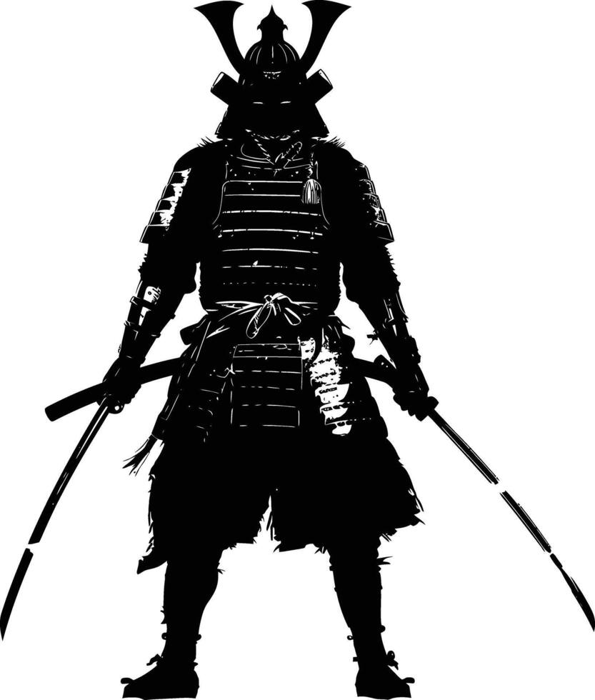 AI generated Silhouette Japanese Shogun Warrior black color only vector