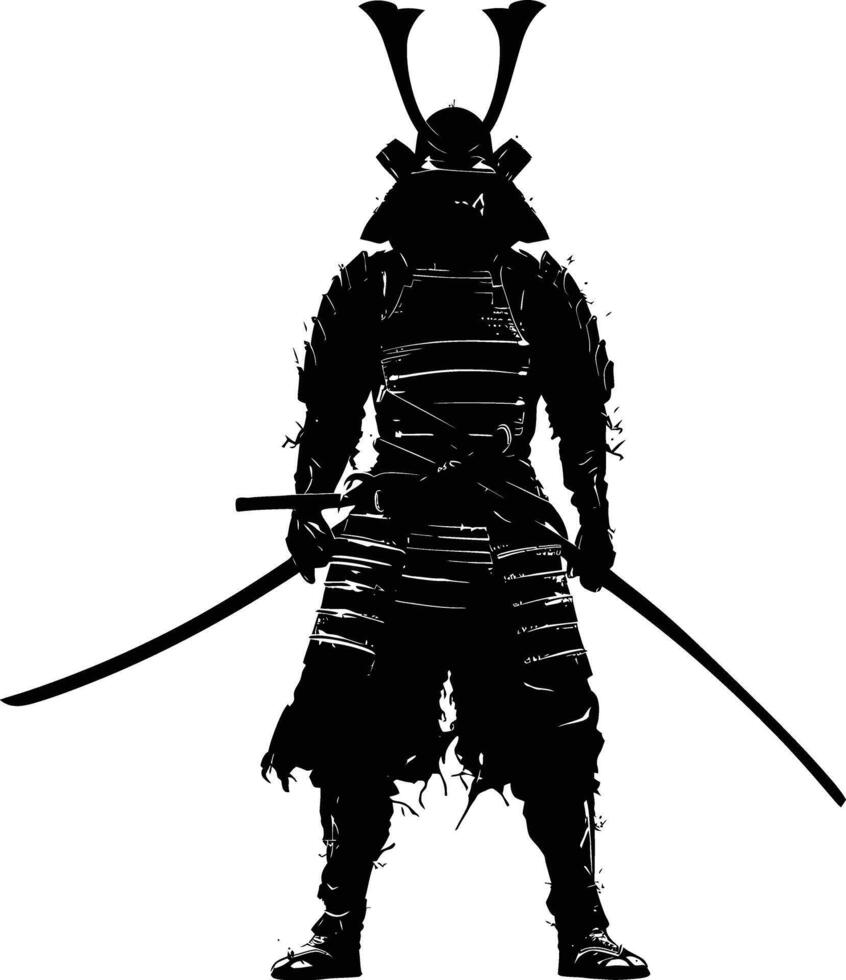 AI generated Silhouette Japanese Shogun Warrior black color only vector