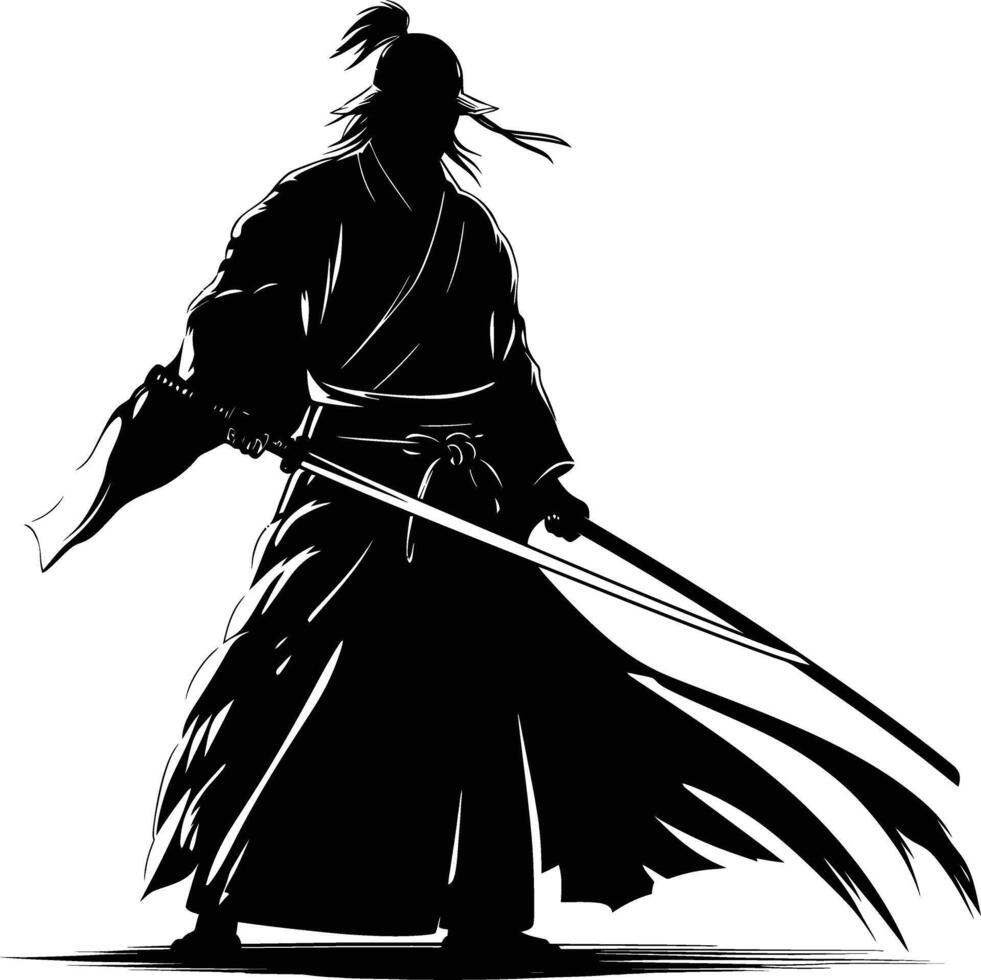 AI generated Silhouette Japanese Shogun Warrior black color only vector