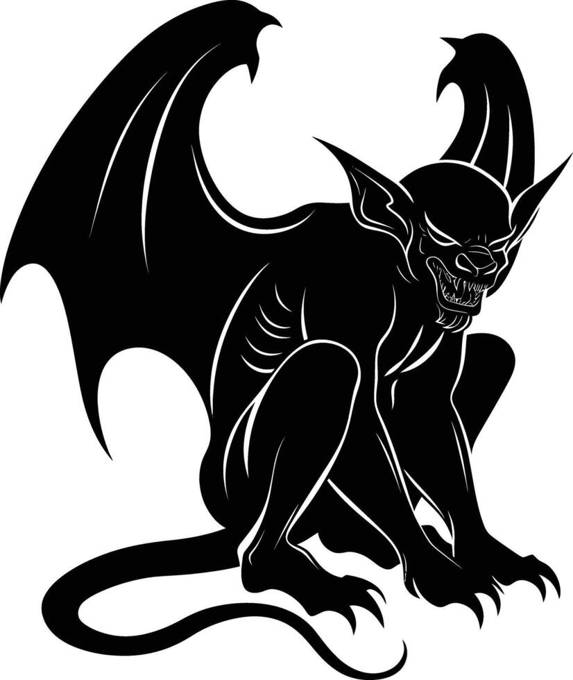 AI generated Silhouette Gargoyle Mythical Creature Monster in mmorpg game black color only vector