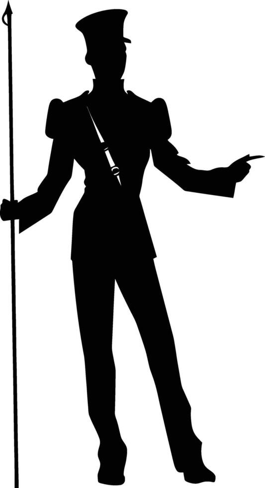 AI generated Silhouette drum major with mace in perform marching band leader vector