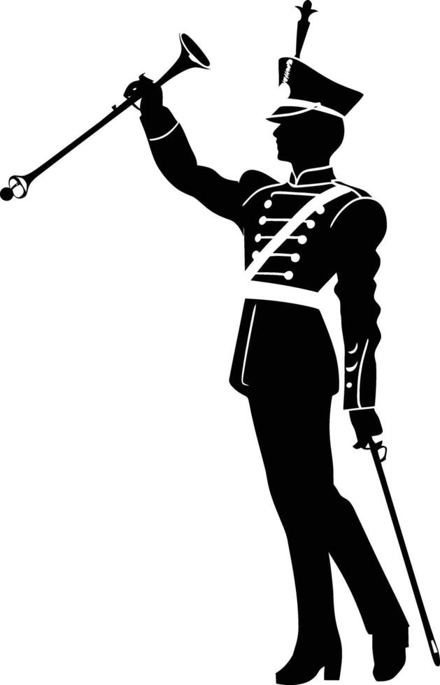 AI generated Silhouette drum major with mace in perform marching band leader vector