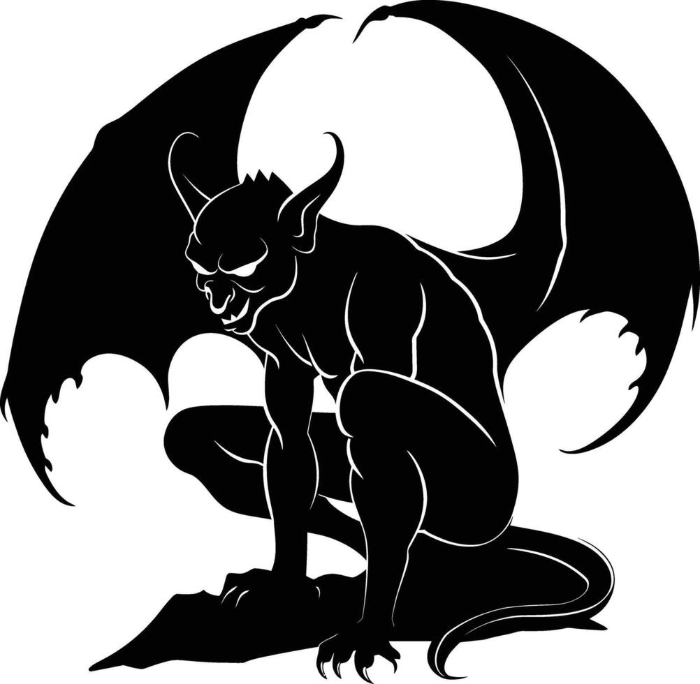 AI generated Silhouette Gargoyle Mythical Creature Monster in mmorpg game black color only vector