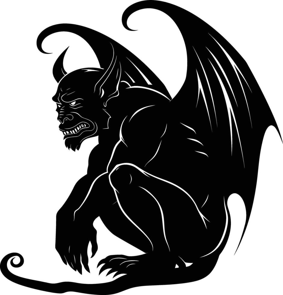 AI generated Silhouette Gargoyle Mythical Creature Monster in mmorpg game black color only vector