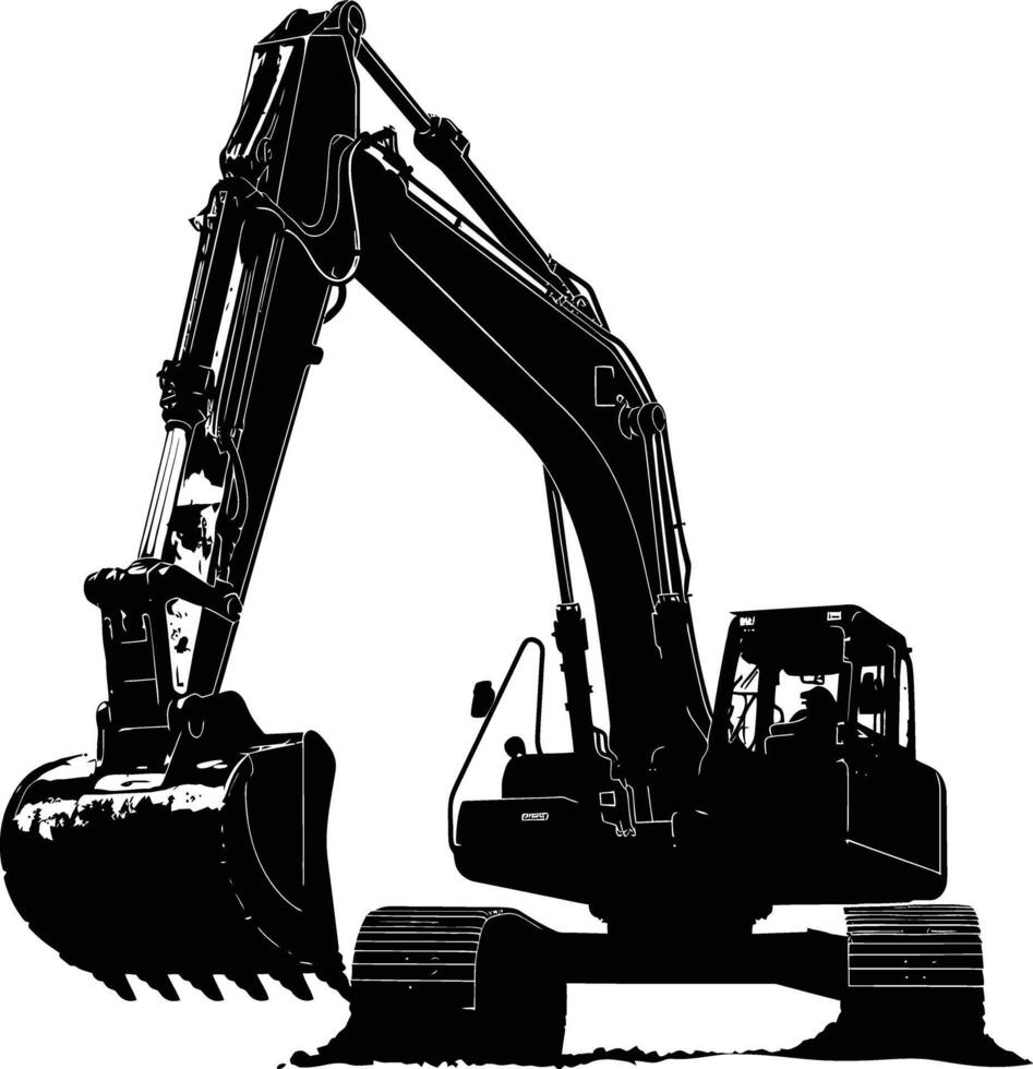 AI generated Silhouette Excavator heavy construction equipment black color only vector