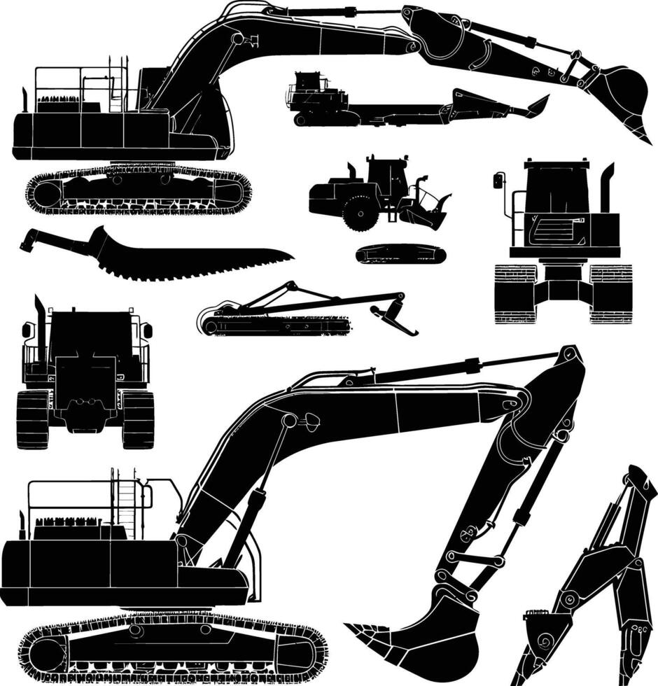 AI generated Silhouette Excavator heavy construction equipment black color only vector